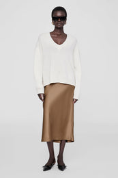 ANINE BING Bar Silk Skirt - Sepia - On Model Front