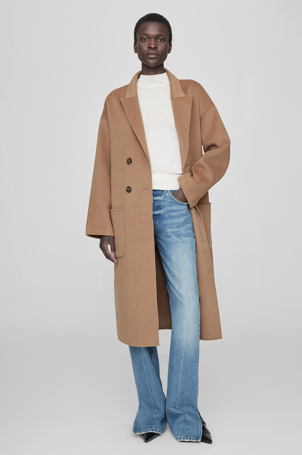 ANINE BING Dylan Coat - Camel Cashmere Blend - On Model Front