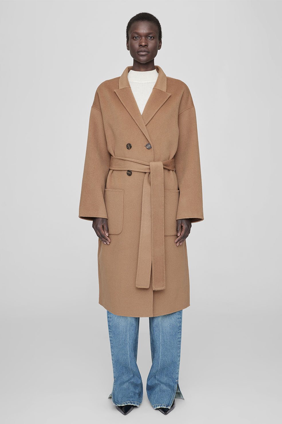 ANINE BING Dylan Coat - Camel Cashmere Blend - On Model Front Second Image