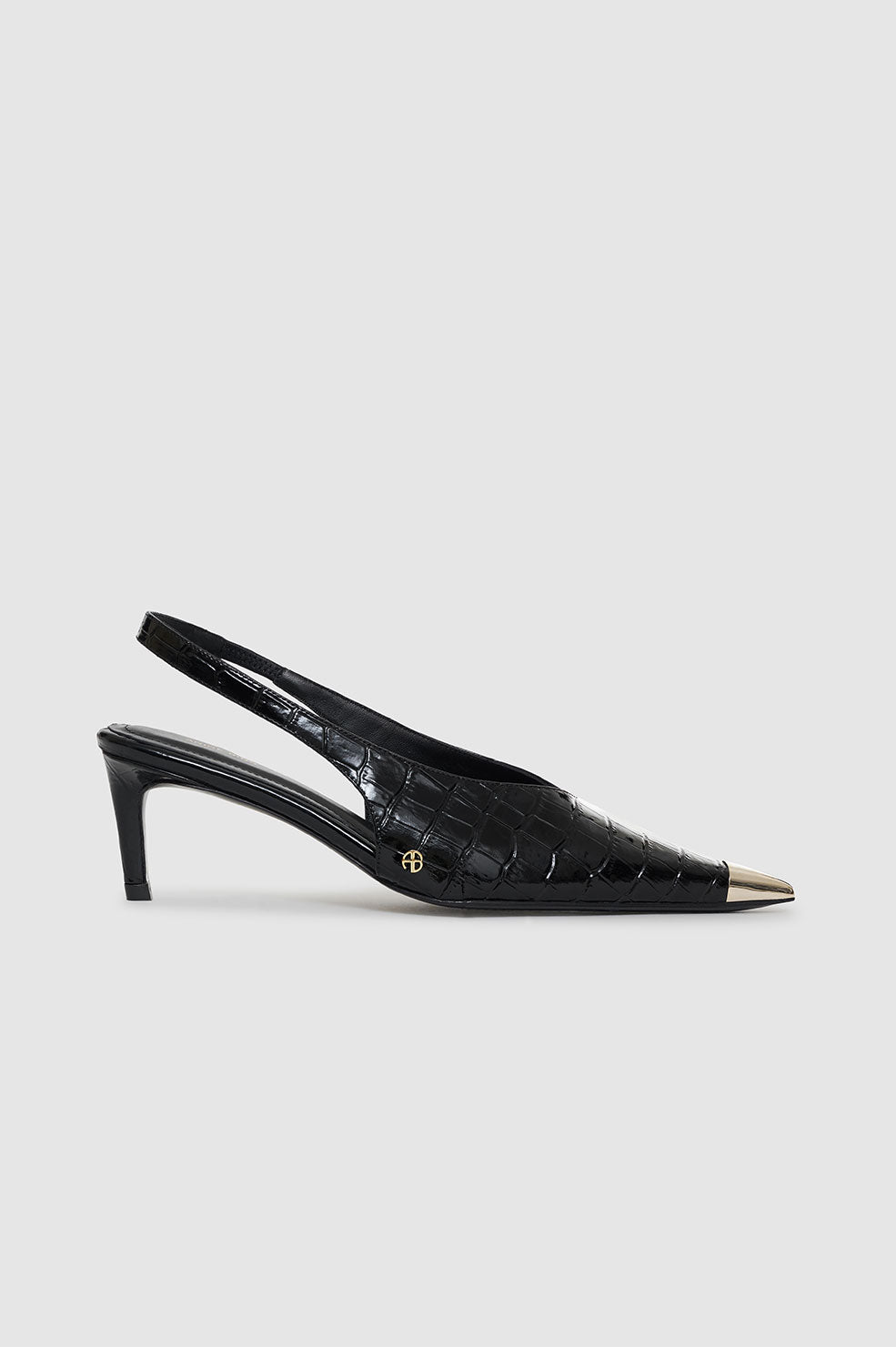 Nina Heels With Metal Toe Cap - Black Embossed