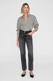 ANINE BING Plaza Shirt - Black And Tan Stripe - On Model Front