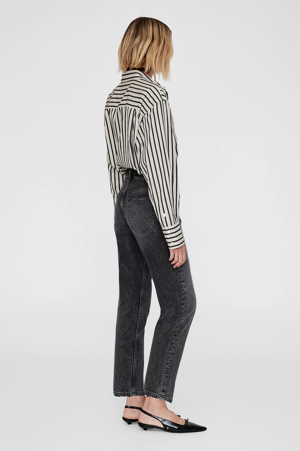 ANINE BING Plaza Shirt - Black And Tan Stripe - On Model Back