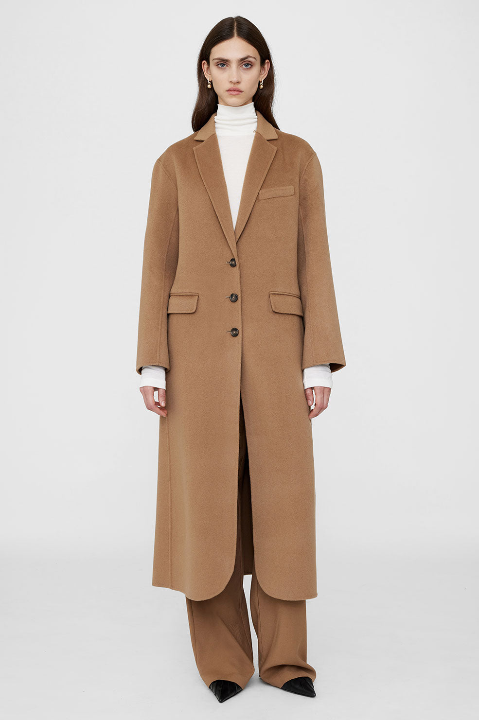 ANINE BING Quinn Coat - Camel Cashmere Blend - On Model Front Second Image