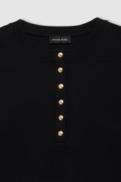 ANINE BING Alessia Long Sleeve Tee - Black - Detail View