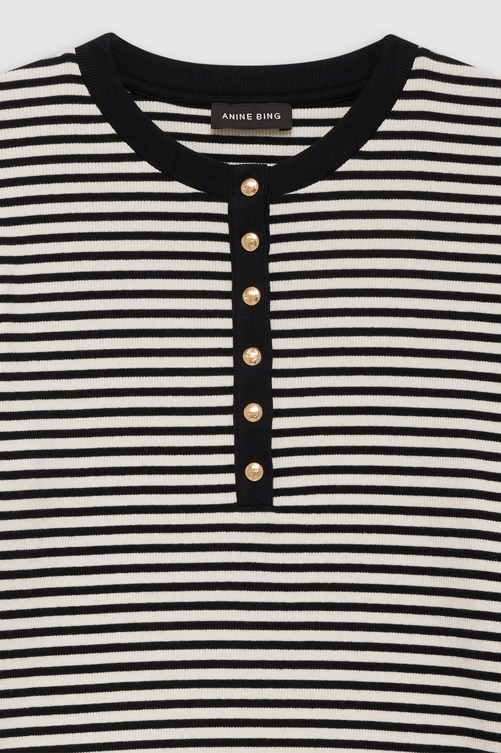 ANINE BING Alessia Long Sleeve Tee - Cream And Black Stripe - Detail View