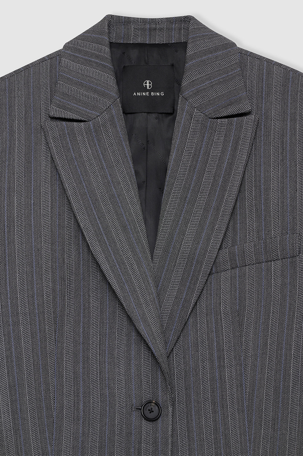 ANINE BING Declan Blazer - Black And Grey Stripe - Detail View