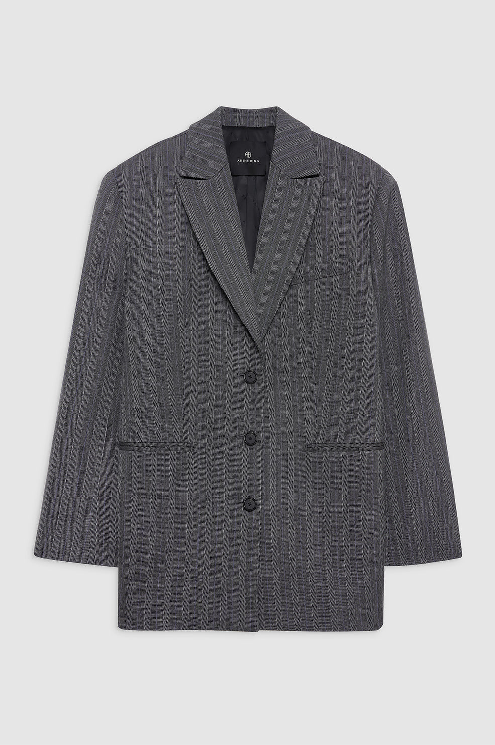 ANINE BING Declan Blazer - Black And Grey Stripe - Front View