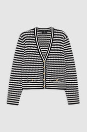 ANINE BING Gwen Cardigan - Black And Ivory Stripe - Front View