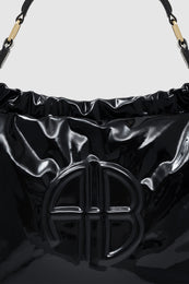 ANINE BING Kate Shoulder Bag - High-Shine Black - Detail View