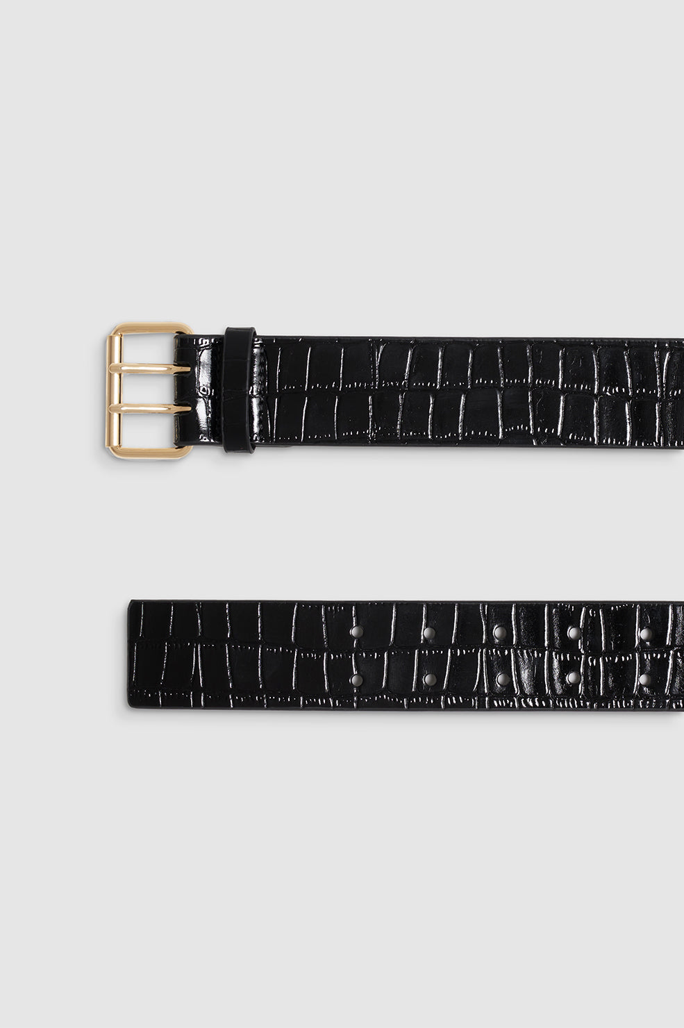 ANINE BING Mila Belt - Embossed Black - Detail View