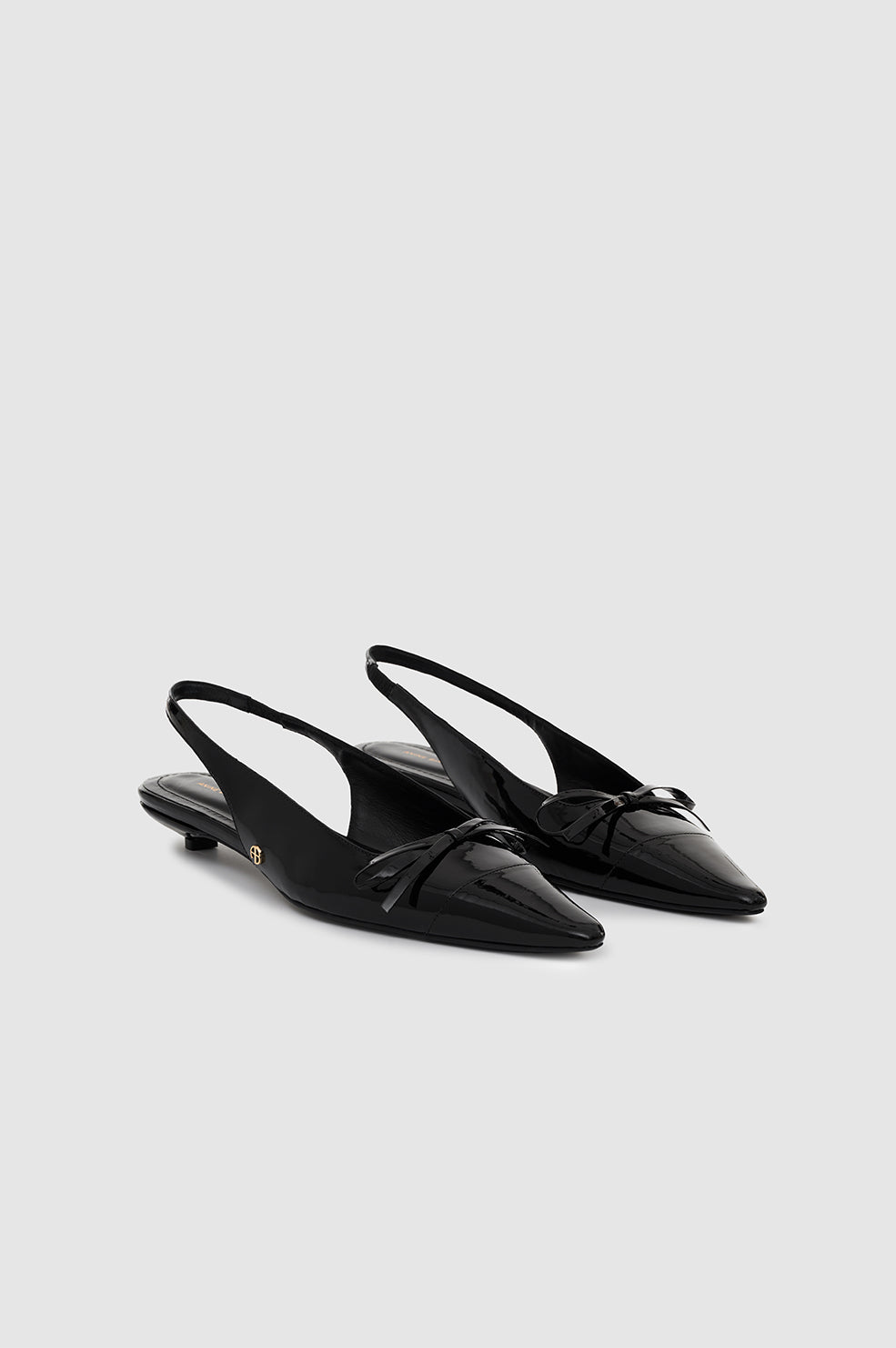 ANINE BING Zoey Slingback Heels - Black Patent - Front View