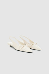 ANINE BING Zoey Slingback Heels - Bone Crinkled Patent - Front View