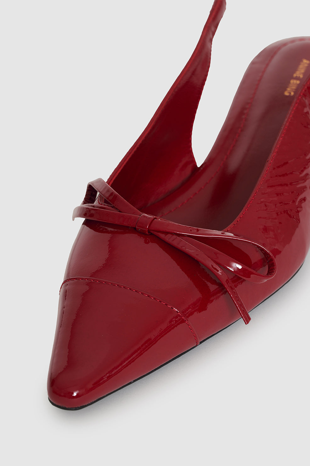 ANINE BING Zoey Slingback Heels - Red Crinkled Patent - Detail View